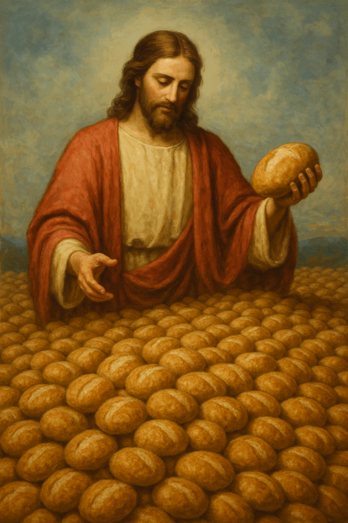Jesus Turning One Loaf of Bread in Many.